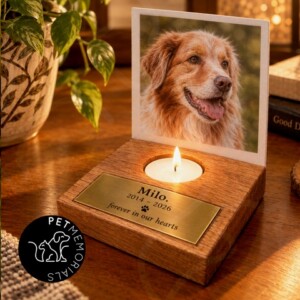 Personalised Pet Memorial Candle Holder with Photo and Engraved Name, Pet Memorial Keepsake