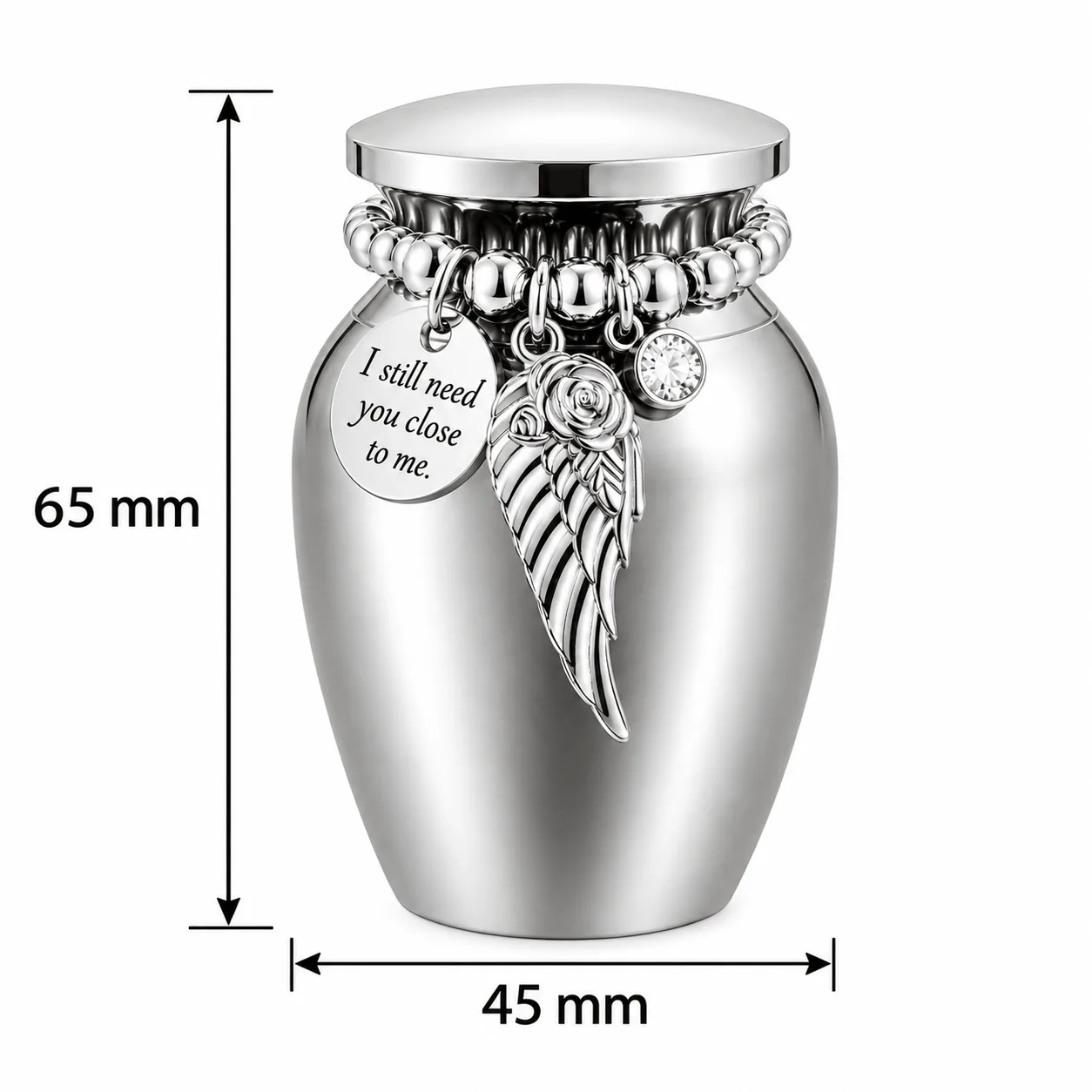 Small keepsake urn size: 65 mm high and 45 mm wide
